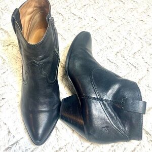 Frye Reina Western Black Leather Ankle Boots With Almond Pointed Toe 
Size 9.5